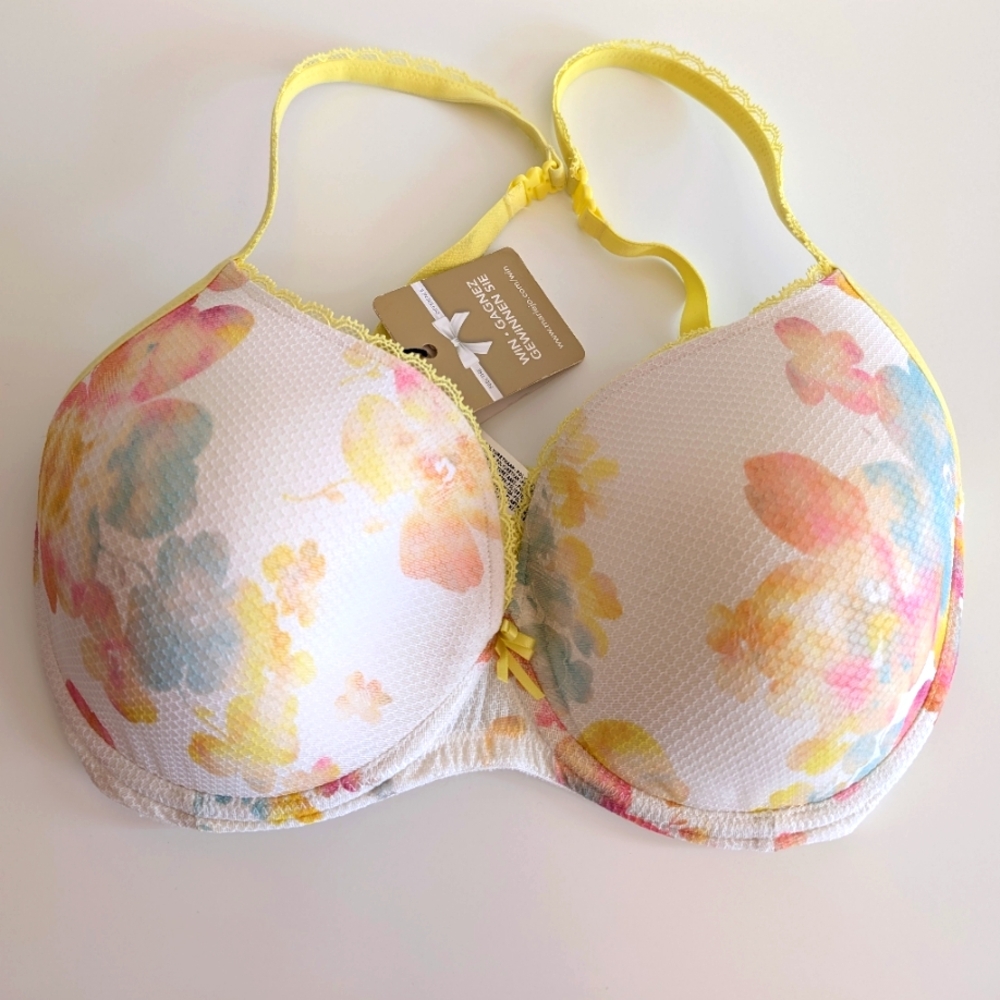 Marie Jo Floral Yellow Padded Heart Shape Bra